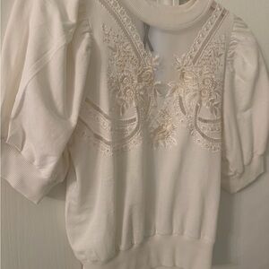 Anthropologie Cream Embroidered Blouse